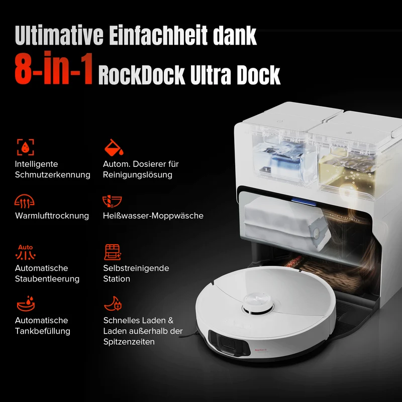 Roborock S8 MaxV Ultra Saugroboter mit Reactive AI 2.0 Hinderniserkennung