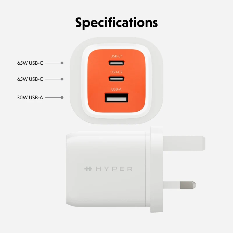 HyperJuice Flex 65-W-GaN-Ladegerät – Orange (Großbritannien)
