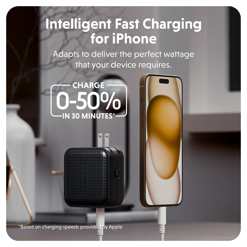 HyperJuice® 70 W USB-C GaN-Reiseladegerät mit Sicherheitsprüfung – Schwarz