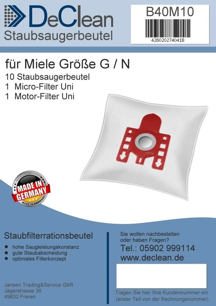 10 Staubsaugerbeutel kompatibel mit Wolf 540