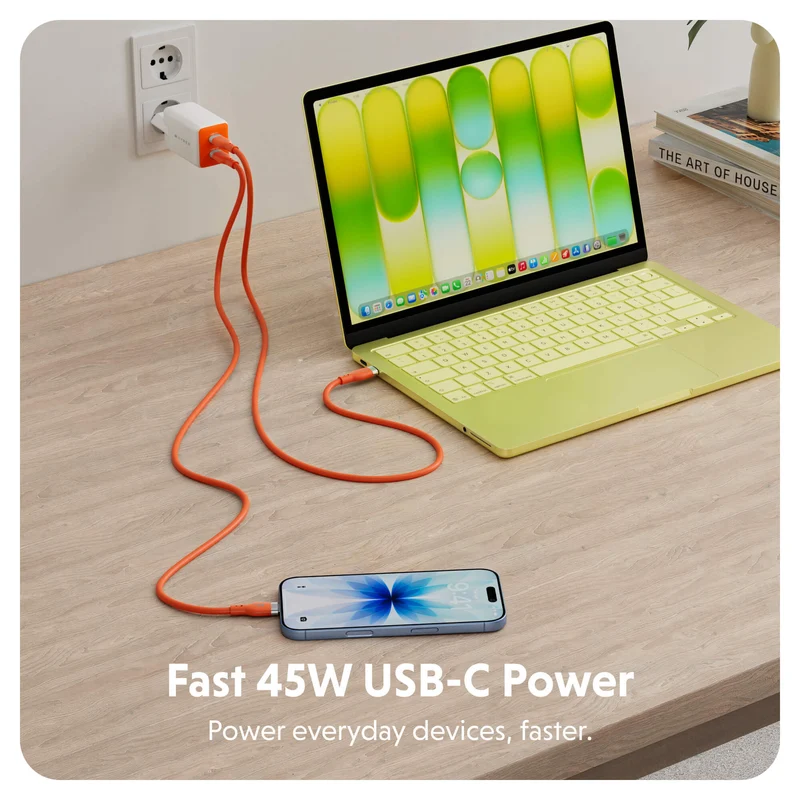 HyperJuice Flex 45 W GaN-Steckdosenladegerät – Orange (EU)