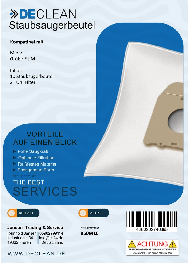 10 Staubsaugerbeutel kompatibel mit Miele Senator CL