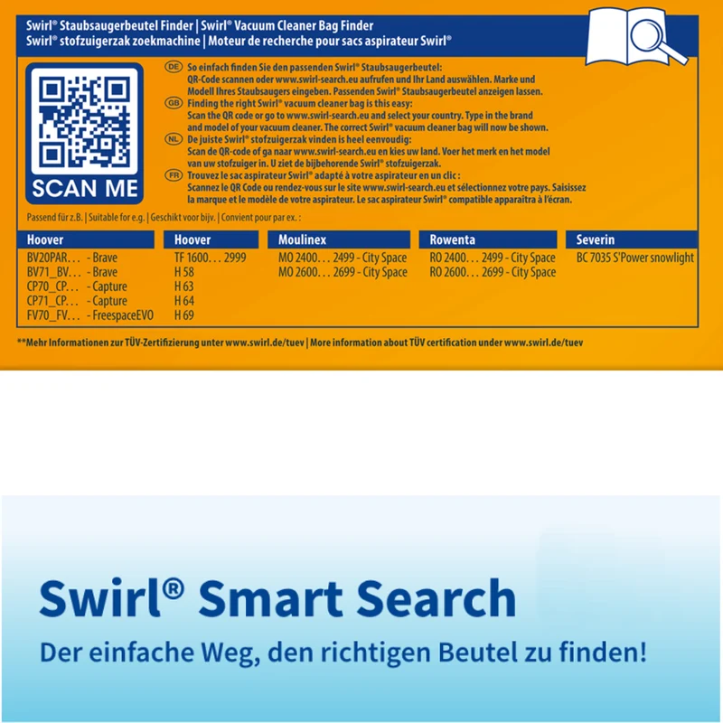 Staubsaugerbeutel kompatibel mit Swirl, Hoover, Moulinex