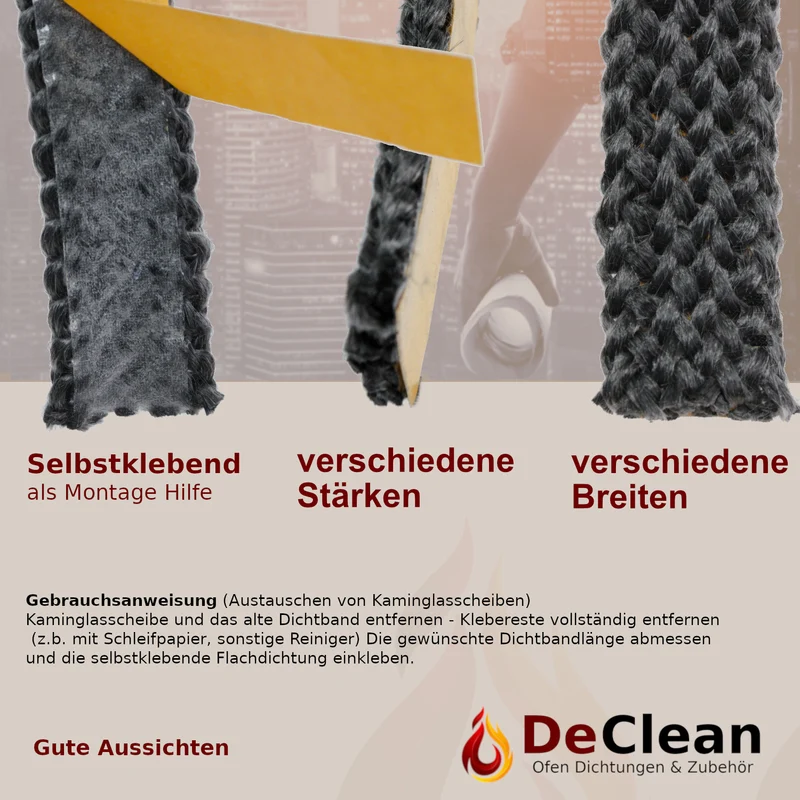 Kamindichtung selbstklebend Dichtband Glas Tür Kamin Ofen Dichtung mit Auswahl