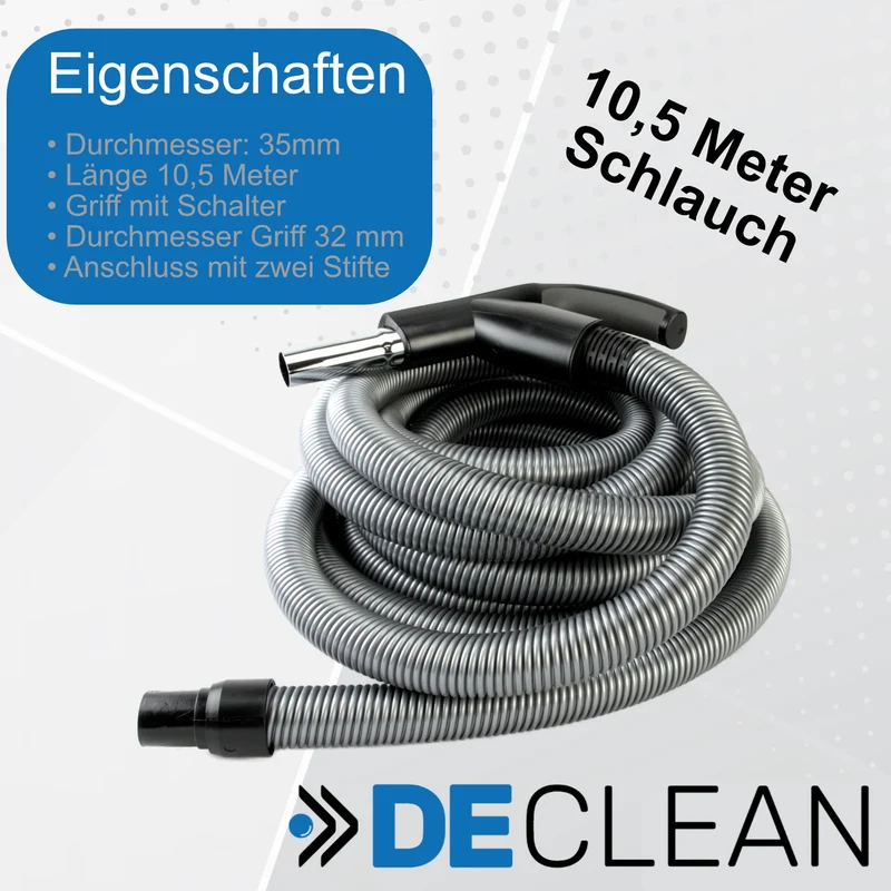 10,5 Meter Saugschlauch Schlauch f Zentralsauger, Schalter am Handgriff 2 Stifte