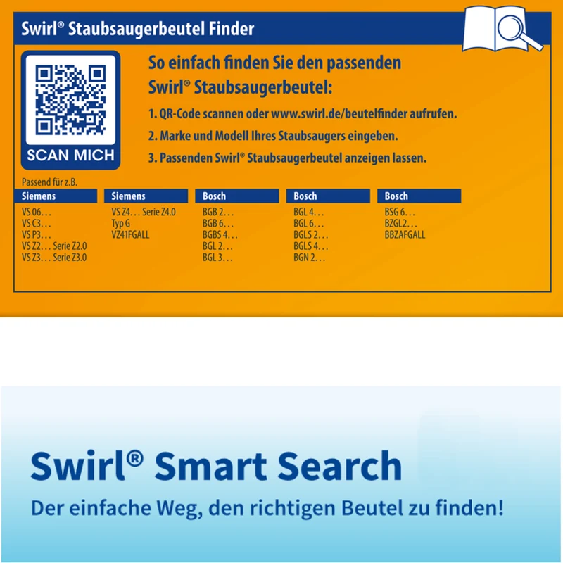Staubsaugerbeutel kompatibel mit Swirl, Bosch, Siemens