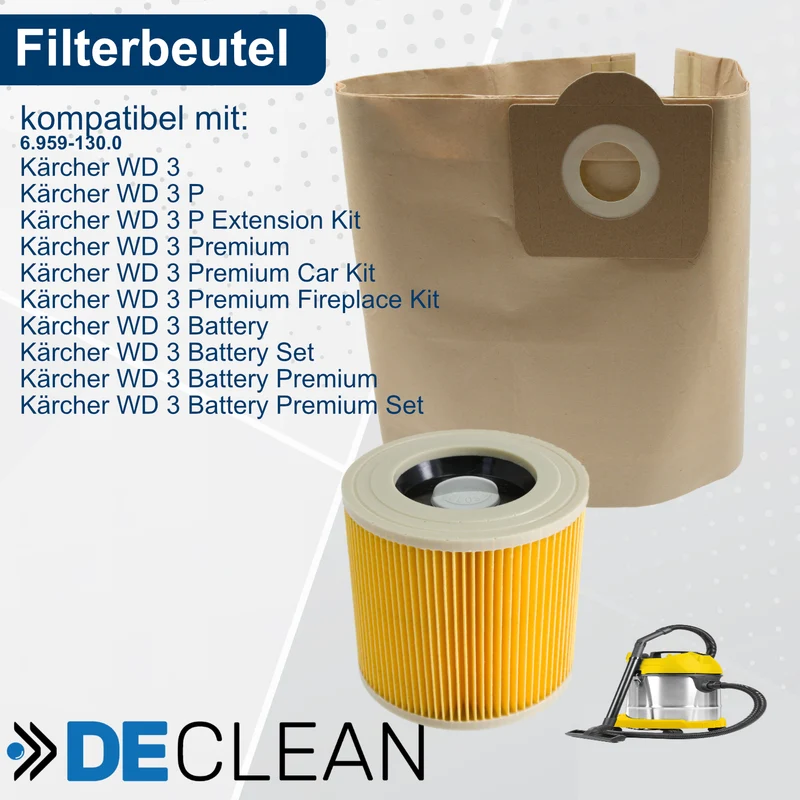 20 Staubsaugerbeutel kompatibel mit Kärcher, Rowenta WD3 Ersatzteile WD 3 Premium,P,Extension
