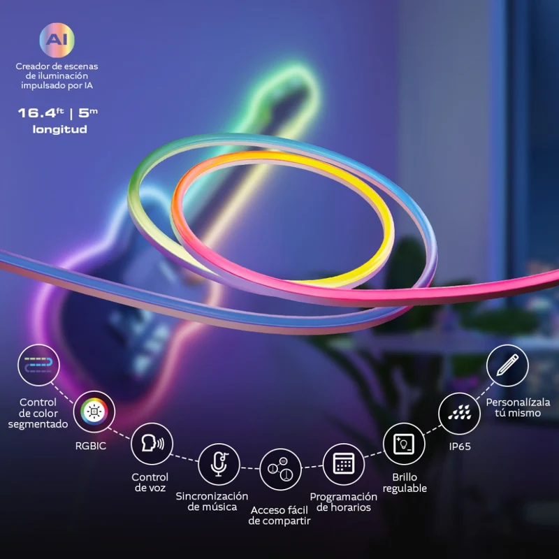 Nexxt Solutions Tira de Luces LED Inteligente Neón Wifi 5 Metros, NHB-S618