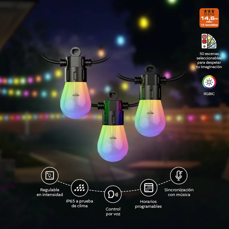 Nexxt Solutions Luces LED Guirnalda Smart Wifi, 14.6mts, NHB-O150