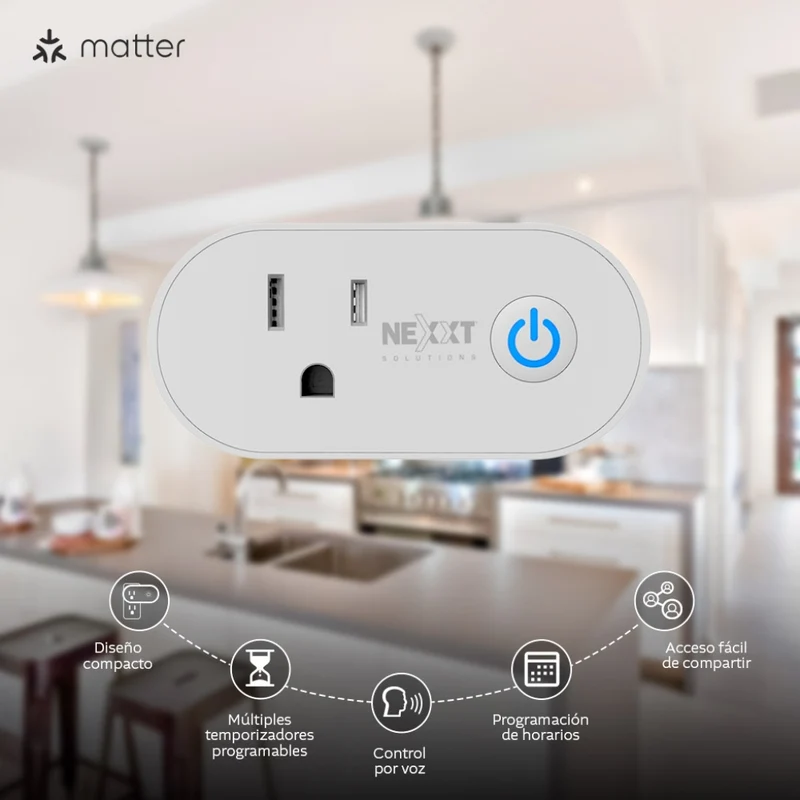 Nexxt Solutions Set Enchufe Inteligente Wi-Fi con Tecnología Matter, 2 Unidades