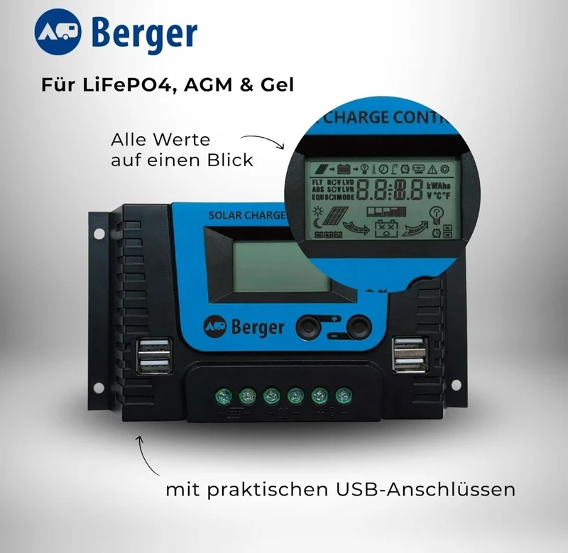 Berger Solar-Laderegler VT20 20A 260W (12V) / 520W (24V)