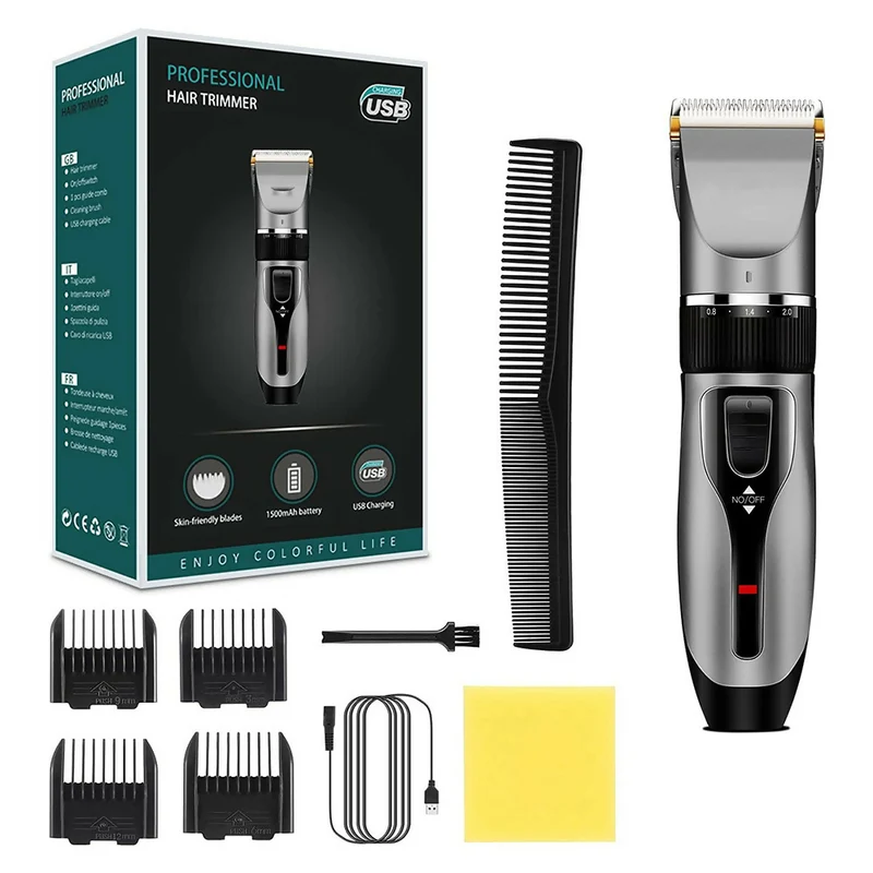 Cortapelos para hombres / Rueda de precisión de 5 niveles / Recargable / 4 peines guía y peine incluido / Para cabello, barba, vello corporal