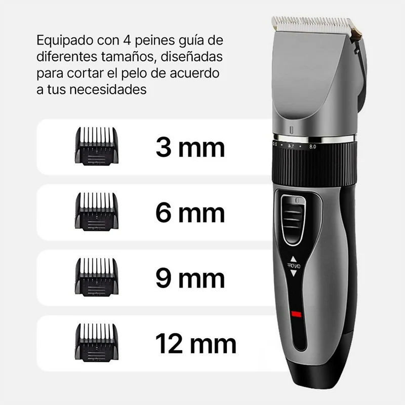 Cortapelos para hombres / Rueda de precisión de 5 niveles / Recargable / 4 peines guía y peine incluido / Para cabello, barba, vello corporal