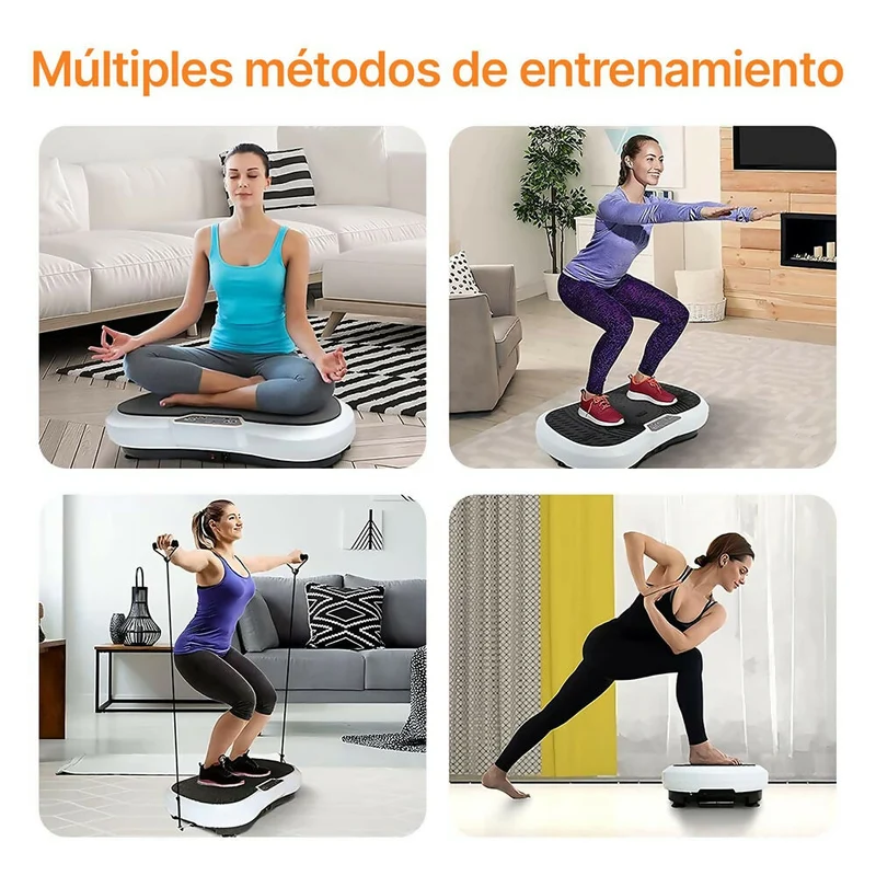Plataforma vibratoria con 180 niveles de intensidad / Compacta y resistente / Soporta 150kg / Motor ultra-silencioso / Incluye 2 bandas de resistencia + esterilla de yoga