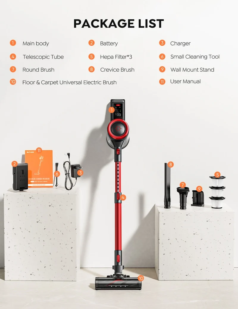 Buture JR700 Red Vacuum Cleaner 500W 45KPA for Wholesale