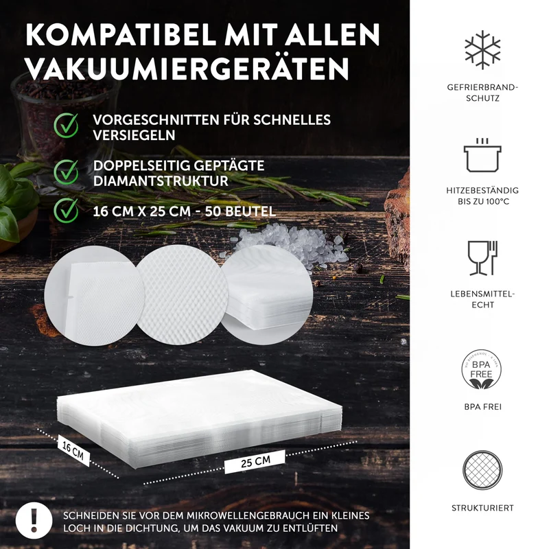 Premium Vakuumbeutel - 50 Stk. - 16 x 25 cm