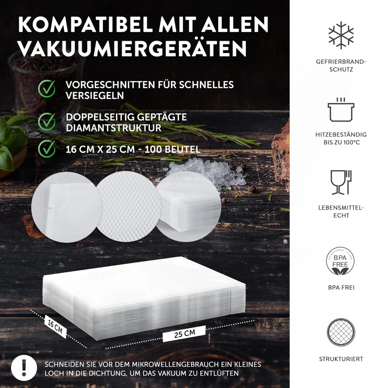 Premium Vakuumbeutel - 100 Stk. - 16 x 25 cm