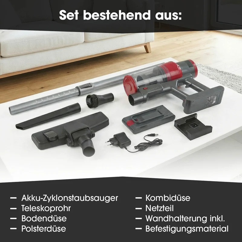 Akku-Zyklonstaubsauger - grau/rot