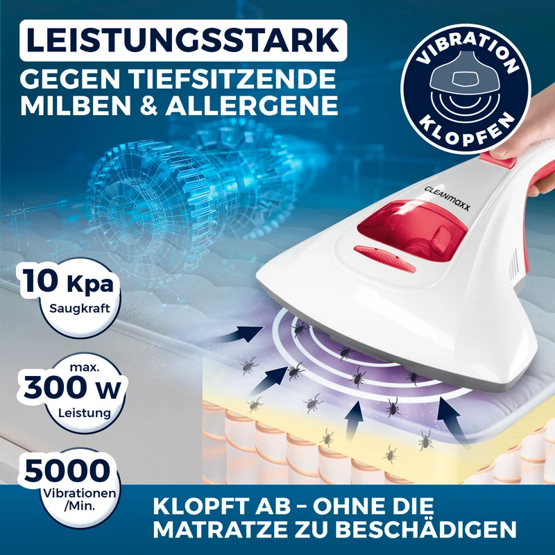 Milbensauger Vibration + 2 EPA-Filter - Weiß/Rot