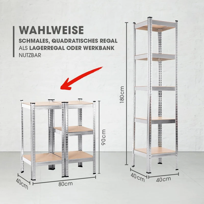 2 in 1 Schwerlastregal & Werkbank Bis zu 175 kg Tragkraft je Regalboden