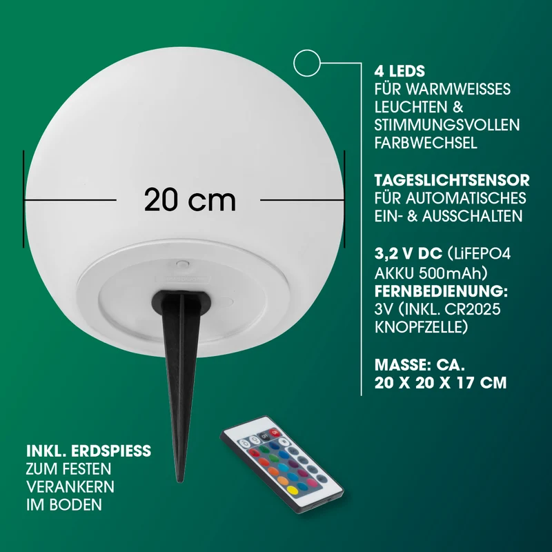 Solarleuchte Kugel - 20 cm - 2er-Set
