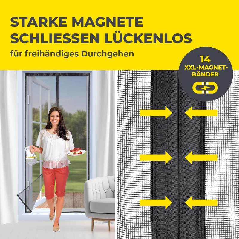 Insektenschutzvorhang mit eingenähten XXL-Magnetbändern - 100 x 210 cm - Schwarz