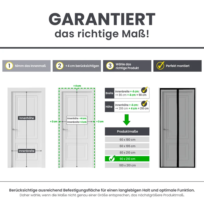 Insektenschutzvorhang mit eingenähten XXL-Magnetbändern - 100 x 210 cm - Schwarz