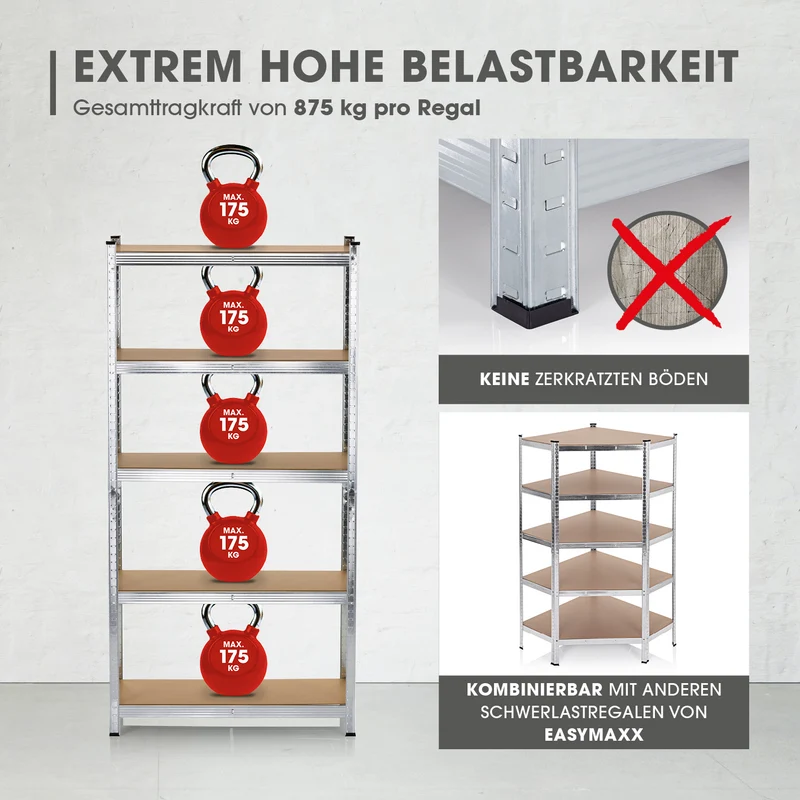 Schwerlastregal & Werkbank - 180 x 90 x 40 cm - 875 kg Traglast, 175 kg pro Ebene