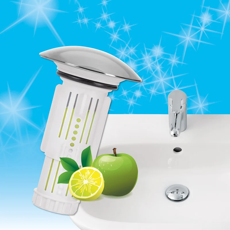 Abfluss-Fee Waschbecken - 4x Verschlussstopfen & 9x Duftstein Zirtone/Apfel