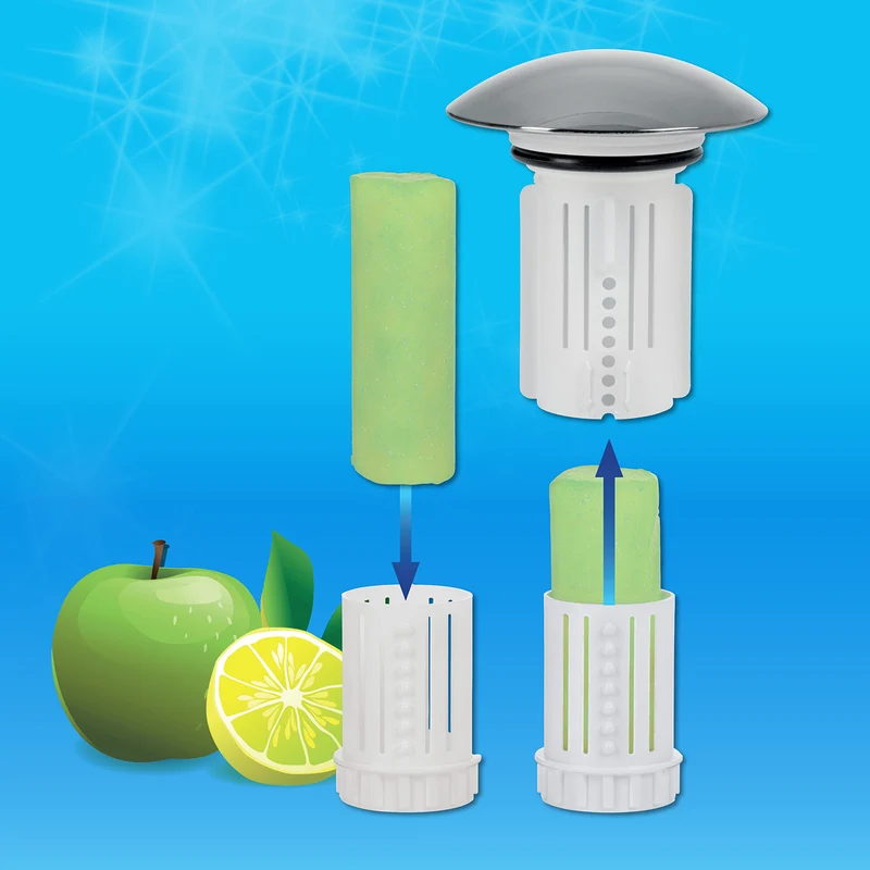 Abfluss-Fee Waschbecken - 4x Verschlussstopfen & 9x Duftstein Zirtone/Apfel