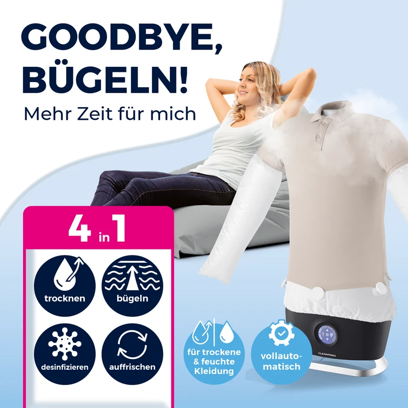 Hemdenbügler PRO STEAM mit Hosenaufsatz - Schwarz