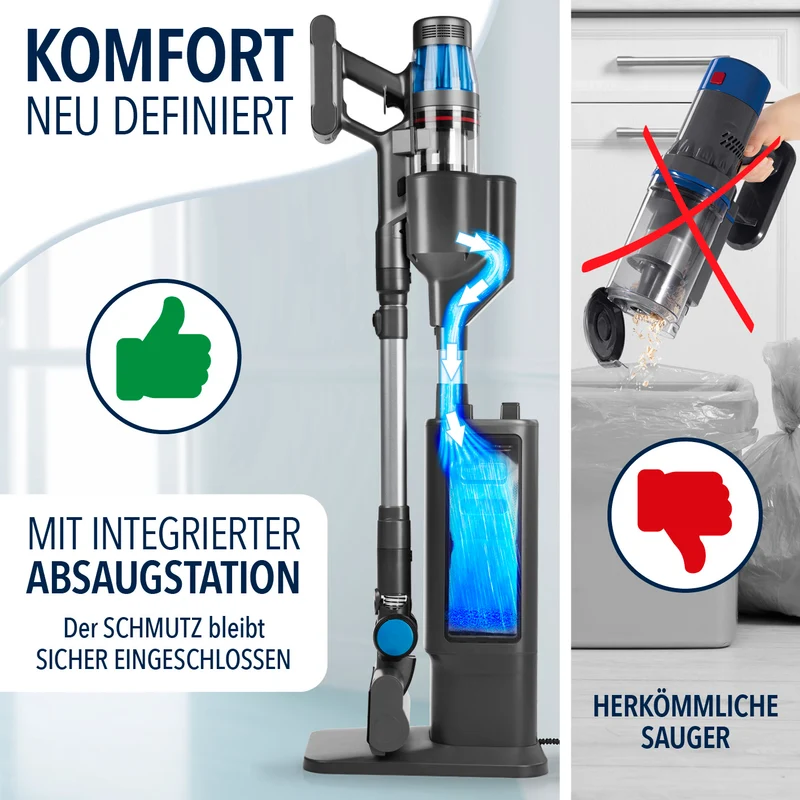 AeroTech 500 Staubsauger mit Absaugstation – Grau-Silber