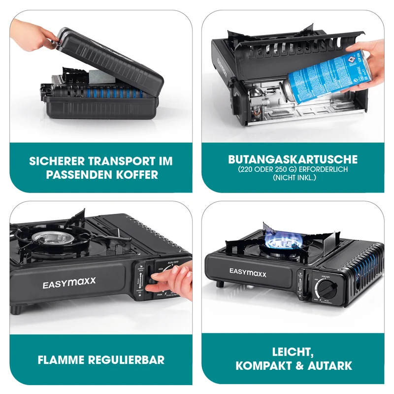 Gaskocher tragbar 2500W - Schwarz