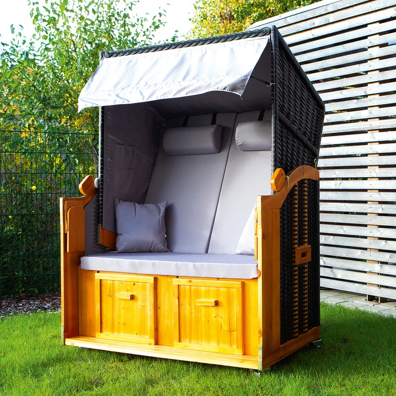 2-Sitzer-Strandkorb (Ostsee) - 120 x 80 x 160cm - grau/braun