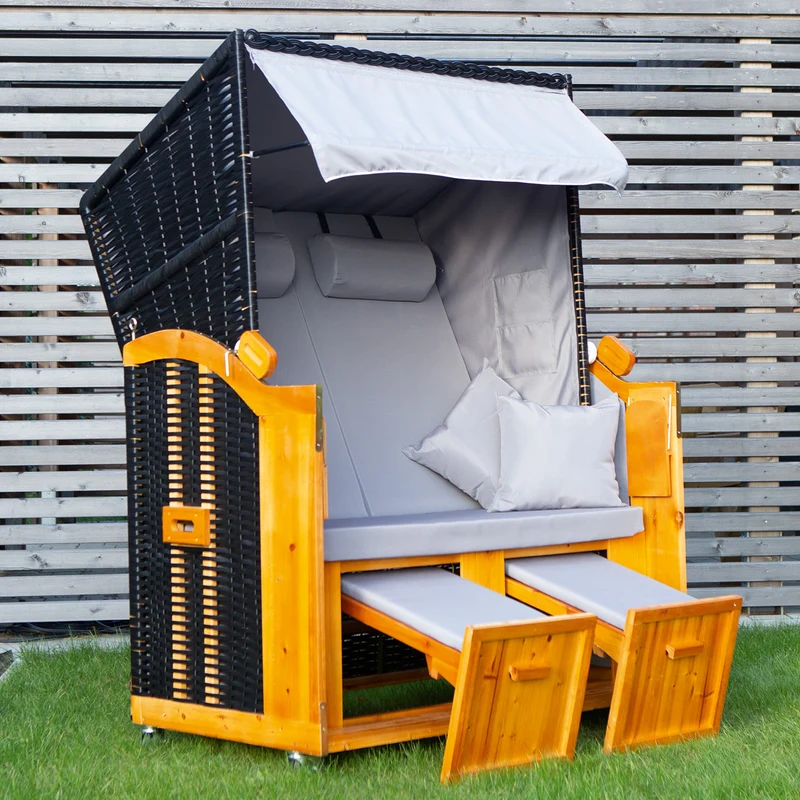2-Sitzer-Strandkorb (Ostsee) - 120 x 80 x 160cm - grau/braun