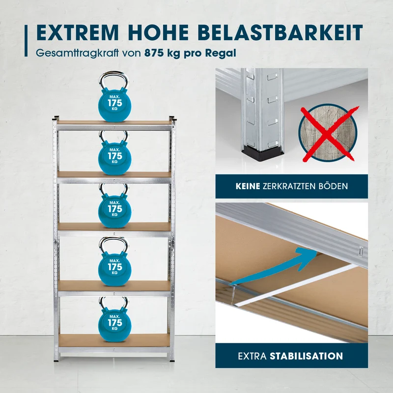 Schwerlastregal & Werkbank mit GS - Bis zu 175 kg Tragkraft je Regalboden - 180 x 90 x 40 cm