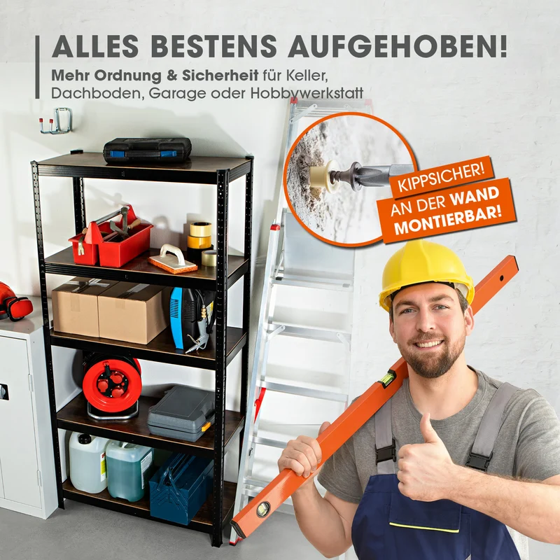 2 in 1 Schwerlastregal & Werkbank - 180 x 90 x 40 cm - Schwarz