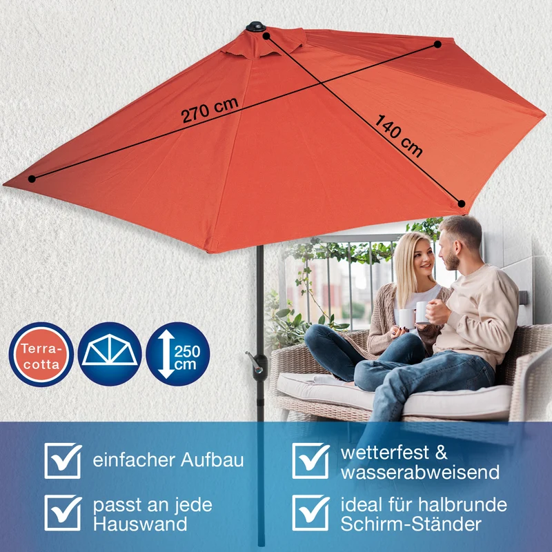 EASYmaxx Sonnenschirm - halbrund, terrakottafarben