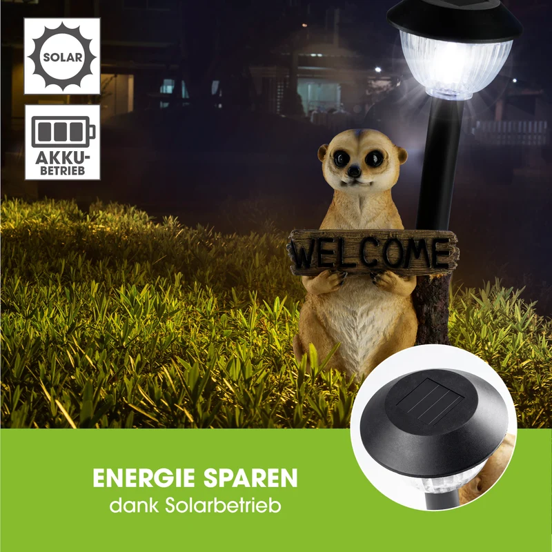 Solarleuchte Erdmännchen mit Laterne/Schild