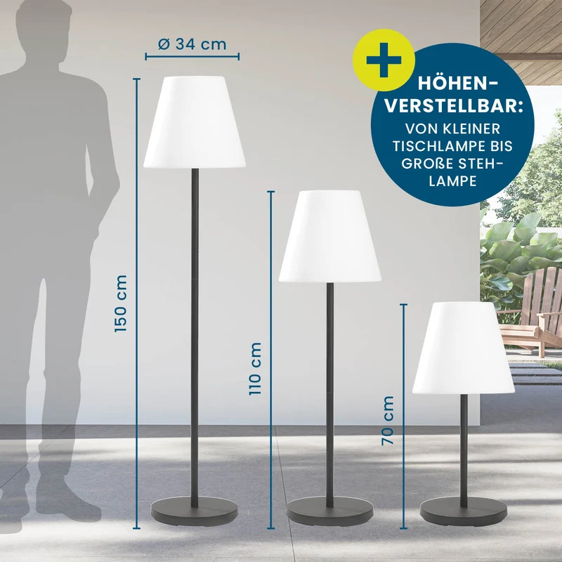 Solar-Stehlampe - 3-fach höhenverstellbar - 3 Helligkeitsstufen