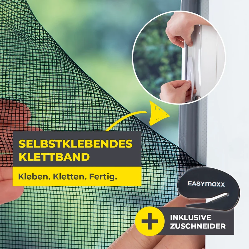 Moskitonetz für Fenster mit selbstklebendem Klettband - 150 x 180 cm - Schwarz