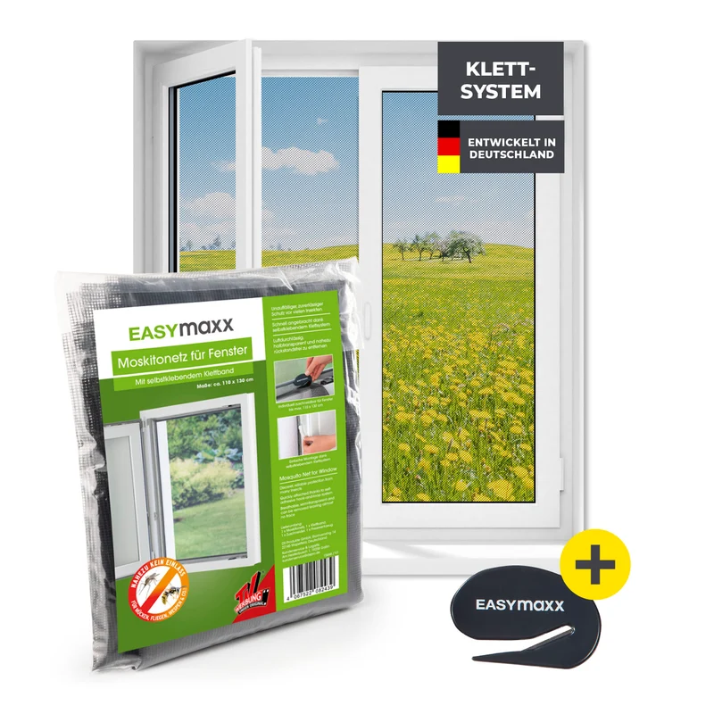 Moskitonetz für Fenster mit selbstklebendem Klettband - 110 x 130 cm - Schwarz