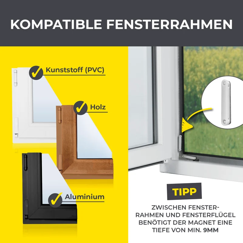 Insektenschutzgitter mit Magnetbefestigung - 4er-Set - 150 x 180 cm - Schwarz