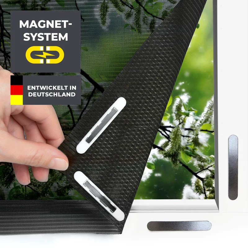 Insekten- & Pollenschutzgitter mit Magnetbefestigung - 4er-Set - 110x130cm - Schwarz