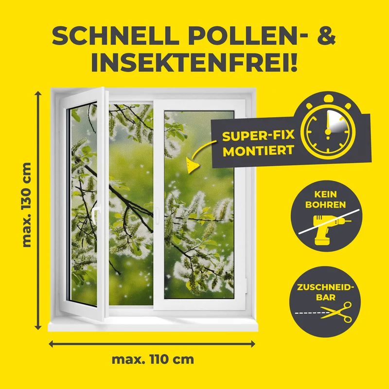 Insekten- & Pollenschutzgitter mit Magnetbefestigung - 110 x 130 cm - Schwarz
