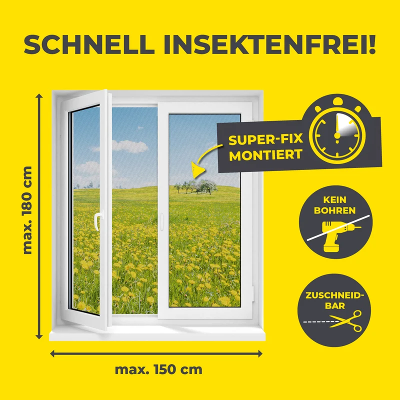 Insektenschutzgitter mit Magnetbefestigung - 2er-Set - 150 x 180 cm - Schwarz