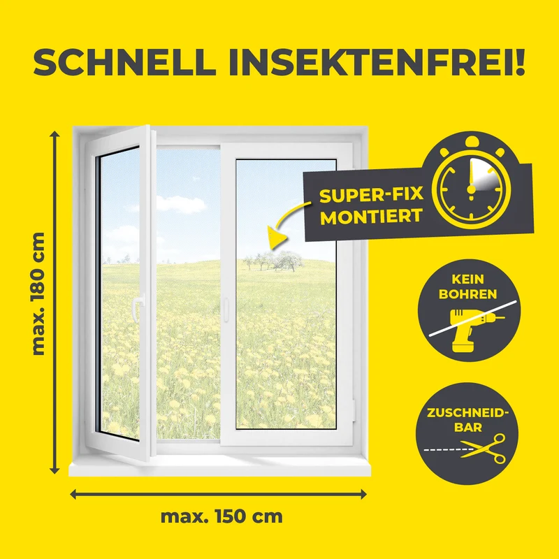 Insektenschutzgitter mit Magnetbefestigung - 2er-Set - 150 x 180 cm - Weiß