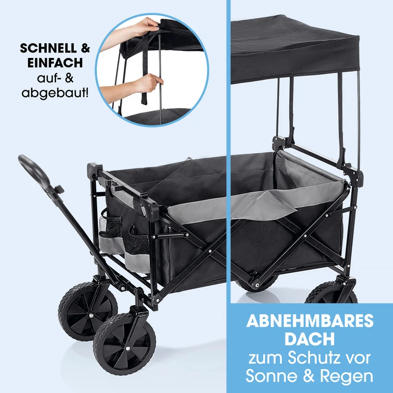 Bollerwagen mit Dach - faltbar - anthrazit/schwarz