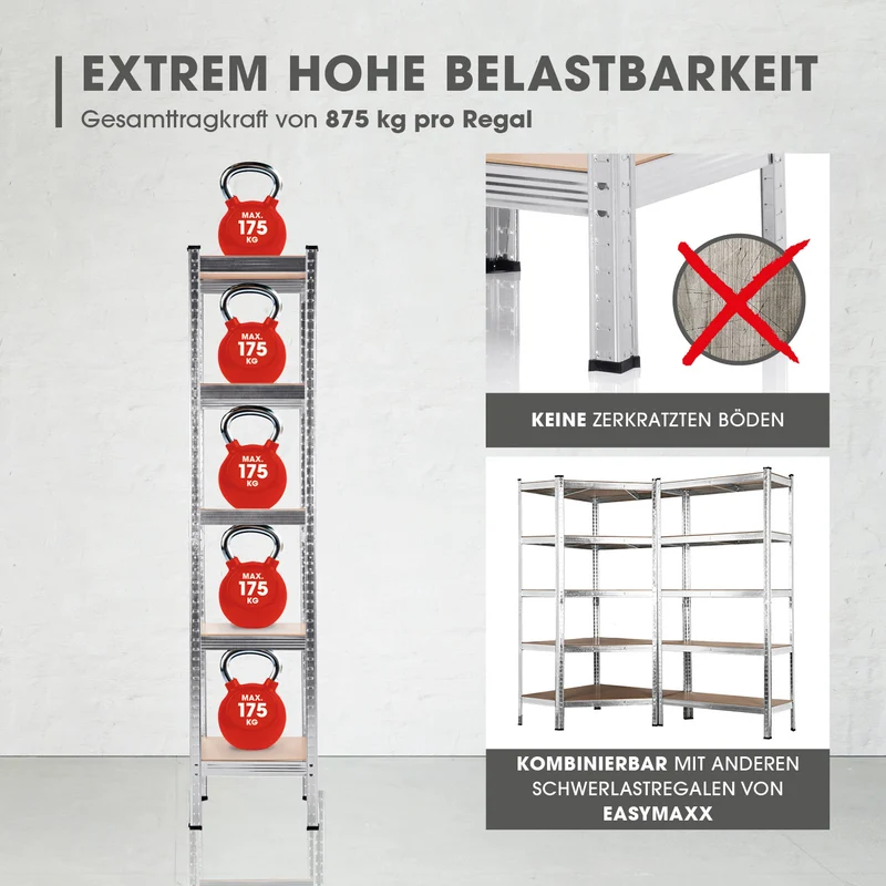 Schwerlastregal & Werkbank - 180 x 40 x 40 cm - 875 kg Traglast, 175 kg pro Ebene