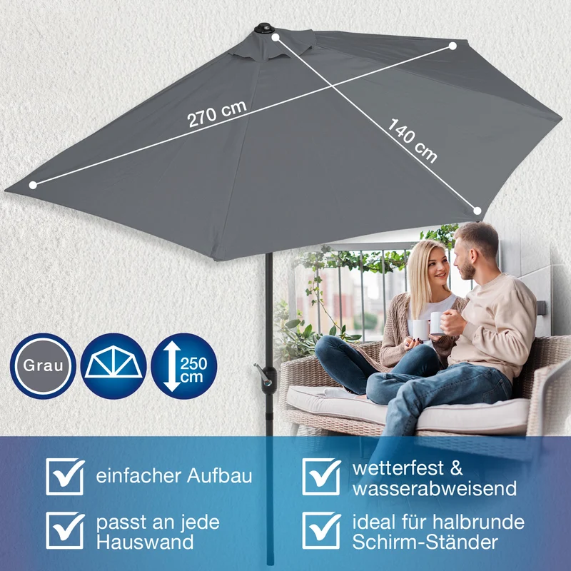 EASYmaxx Sonnenschirm - halbrund, grau